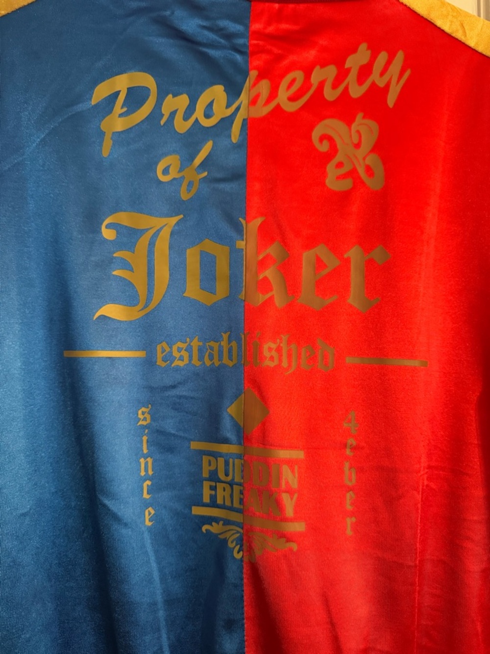 Harley Quinn Joker Satin Bomber Jacket - Blue & Red Size XL - Picture 2 of 3